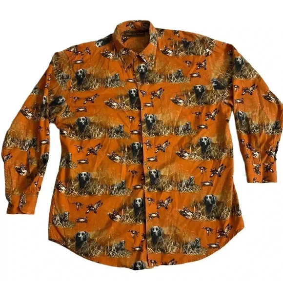 Men's Orange Animal Print Casual Button Down Shirt - Picture 1 of 7